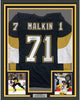 Framed Autographed/Signed Evgeni Malkin 35x39 Pittsburgh Black Hockey Jersey Beckett BAS COA