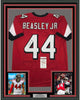 Framed Autographed/Signed Vic Beasley Jr. 35x39 Atlanta Red Football Jersey JSA COA