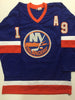 Autographed/Signed Bryan Trottier Inscribed HOF 97  New York Islanders Blue Stat Hockey Jersey JSA COA