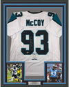 Framed Autographed/Signed Gerald McCoy 35x39 Carolina White Football Jersey Beckett BAS COA
