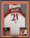 Framed Autographed/Signed Dominique Wilkins 35x39 Atlanta White Basketball Jersey JSA COA