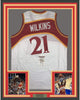 Framed Autographed/Signed Dominique Wilkins 35x39 Atlanta White Basketball Jersey JSA COA