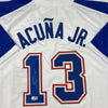 Autographed/Signed Ronald Acuna Jr. Atlanta White Retro Baseball Jersey Beckett BAS COA by Hall of Fame Sports Memorabilia