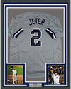 Framed Autographed/Signed Derek Jeter 35x39 New York Grey Baseball Jersey Steiner Sports COA Hologram Only