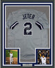 Framed Autographed/Signed Derek Jeter 35x39 New York Grey Baseball Jersey Steiner Sports COA Hologram Only