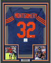 Framed Autographed/Signed David Montgomery 35x39 Chicago Retro Blue Football Jersey JSA COA