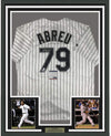 Framed Autographed/Signed Jose Abreu 35x39 Chicago Pinstripe Baseball Jersey PSA/DNA COA