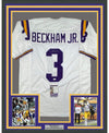Framed Autographed/Signed Odell Beckham Jr. 35x39 LSU White College Football Jersey JSA COA