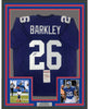 Framed Autographed/Signed Saquon Barkley 35x39 New York Blue Football Jersey JSA COA