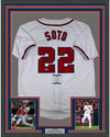 Framed Autographed/Signed Juan Soto 35x39 Washington White Baseball Jersey Beckett BAS COA