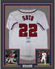 Framed Autographed/Signed Juan Soto 35x39 Washington White Baseball Jersey Beckett BAS COA