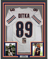 Framed Autographed/Signed Mike Ditka 35x39 Chicago White Football Jersey JSA COA