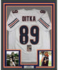 Framed Autographed/Signed Mike Ditka 35x39 Chicago White Football Jersey JSA COA