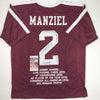 Autographed/Signed Johnny Manziel 12 Heisman Texas A&M Maroon Stat College Football Jersey JSA COA