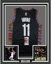 Framed Autographed/Signed Kyrie Irving 35x39 Brooklyn Black City Basketball Jersey JSA COA