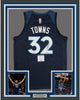 Framed Autographed/Signed Karl-Anthony Towns 35x39 Minnesota Blue Basketball Jersey Beckett BAS COA