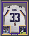 Framed Autographed/Signed Dalvin Cook 35x39 Minnesota White Football Jersey JSA COA
