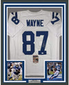Framed Autographed/Signed Reggie Wayne 35x39 Indianapolis White Football Jersey JSA COA