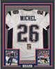 Framed Autographed/Signed Sony Michel 35x39 New England White Football Jersey JSA COA