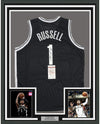 Framed Autographed/Signed D'Angelo Russell 35x39 Brooklyn Black Basketball Jersey JSA COA