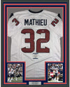 Framed Autographed/Signed Tyrann Mathieu 35x39 Houston White Football Jersey Beckett BAS COA