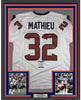 Framed Autographed/Signed Tyrann Mathieu 35x39 Houston White Football Jersey Beckett BAS COA