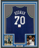 Framed Autographed/Signed Dennis Rodman 35x39 Dallas Blue Basketball Jersey PSA/DNA COA