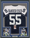 Framed Autographed/Signed Leighton Vander Esch 35x39 Dallas Thanksgiving Day Football Jersey JSA COA