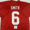 Autographed/Signed Devonta Smith Alabama Red College Football Jersey Beckett BAS COA