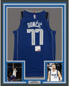 Framed Autographed/Signed Luka Doncic 35x39 Dallas Blue Basketball Jersey PSA/DNA COA