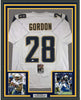 Framed Autographed/Signed Melvin Gordon 35x39 Los Angeles LA White Football Jersey JSA COA