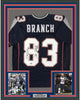 Framed Autographed/Signed Deion Branch 35x39 Super Bowl XXXIX MVP New England Blue Football Jersey Tristar COA