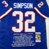 Autographed/Signed OJ O.J. Simpson Buffalo Blue Stat Football Jersey JSA COA