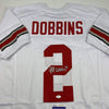 Autographed/Signed JK J.K. Dobbins Ohio State White College Football Jersey JSA COA
