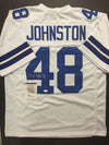 Autographed/Signed Daryl Moose  Johnston Dallas Cowboys White Football Jersey JSA COA