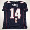 Autographed/Signed Mohamed Sanu New England Blue Football Jersey JSA COA