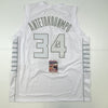 Autographed/Signed Giannis Antetokounmpo Milwaukee White Ice Basketball Jersey JSA COA