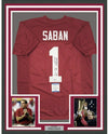 Framed Autographed/Signed Nick Saban Roll Tide 35x39 Alabama Red College Football Jersey Beckett BAS COA