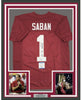 Framed Autographed/Signed Nick Saban Roll Tide 35x39 Alabama Red College Football Jersey Beckett BAS COA