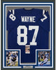 Framed Autographed/Signed Reggie Wayne 35x39 Indianapolis Blue Football Jersey JSA COA