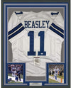 Framed Autographed/Signed Cole Beasley 35x39 Dallas White Football Jersey JSA COA