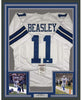 Framed Autographed/Signed Cole Beasley 35x39 Dallas White Football Jersey JSA COA