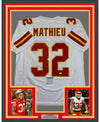 Framed Autographed/Signed Tyrann Mathieu 35x39 Kansas City White Football Jersey PSA/DNA COA