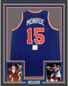 Framed Autographed/Signed Earl Monroe 35x39 New York Blue Basketball Jersey PSA/DNA COA