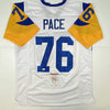Autographed/Signed Orlando Pace St. Louis White Football Jersey JSA COA