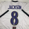 Autographed/Signed Lamar Jackson Baltimore White Football Jersey JSA COA