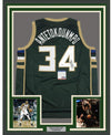 Framed Autographed/Signed Giannis Antetokounmpo 35x39 Milwaukee Green Basketball Jersey PSA/DNA COA