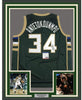 Framed Autographed/Signed Giannis Antetokounmpo 35x39 Milwaukee Green Basketball Jersey PSA/DNA COA
