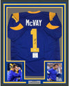 Framed Autographed/Signed Sean McVay 35x39 Los Angeles LA Retro Blue Football Jersey Beckett BAS COA