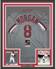 Framed Autographed/Signed Joe Morgan HOF 90 35x39 Cincinnati Grey Baseball Jersey JSA COA
